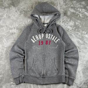 Aeropostale 1987 Gray Zip Up Hoodie Womens Small Logo Spellout